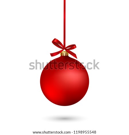 Red Christmas ball with ribbon and a bow on white background. Vector illustration. Christmas decoration Royalty-Free Stock Photo #1198955548