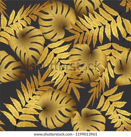 Vector seamless tropical pattern, bright tropical foliage, monstera leaves. Modern bright summer print design from thickets of tropical leaves from the jungle.