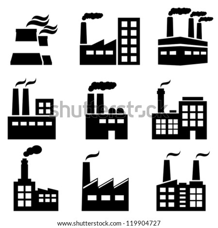 Industrial building factory and power plants icon set Royalty-Free Stock Photo #119904727