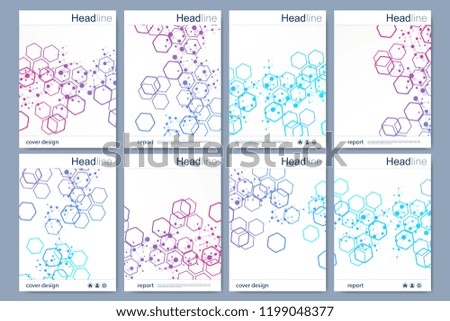 Business templates brochure, magazine, leaflet , flyer, cover, booklet, annual report. Scientific concept for medical, technology chemistry Hexagonal molecule structure Dna atom neurons