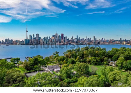 View of Toronto Skyline at Midday from across the Lake on Centre Island