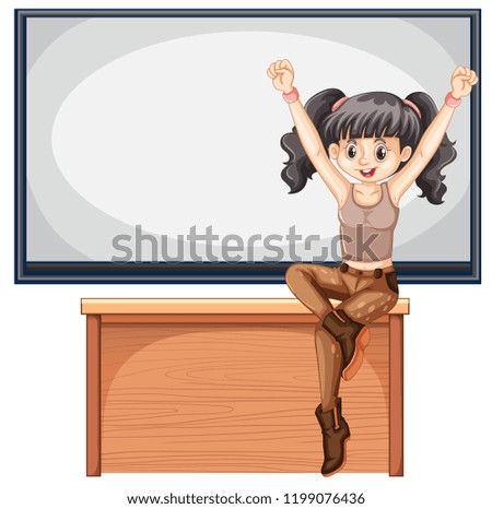 Beautiful girl on blank board illustration