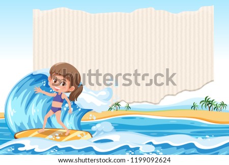 A surrfer girl on blank note illustration