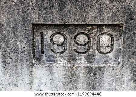 Concrete cement bridge year stamp showing the year 1990