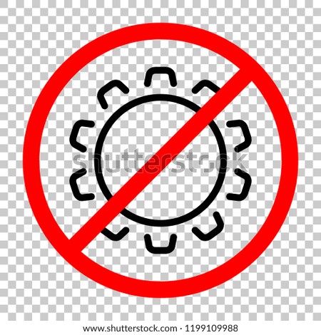 Simple gear or setting. Linear icon, thin outline. Not allowed, black object in red warning sign with transparent background