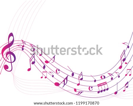 Colorful Abstract music notes on rainbow line wave background. colorful G-clef and music notes isolated vector illustration Can be adapt to Brochure, Annual Report, Magazine, Poster, music background.