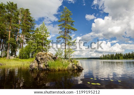 Amazing view on a lake in the middle of nowhere. Surrounded just by green forests, it's total and ultimate way to relax, unwind and free your mind. Go on a boat trip, swim or do some fishing.