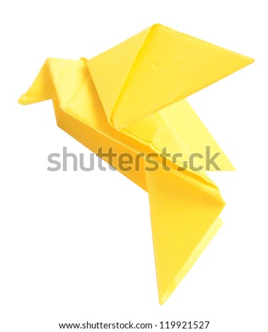 origami yellow bird isolated on white