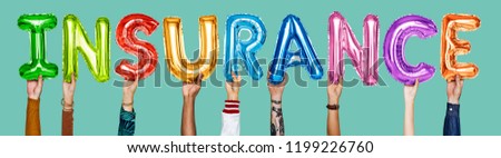 Hands showing insurance balloons word