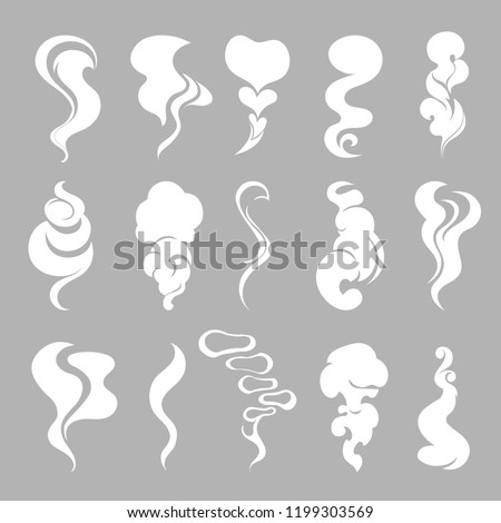 Set of white vector decorative silhouettes of smoke