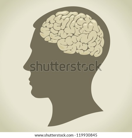the silhouette of a man's head and volume image of the brain