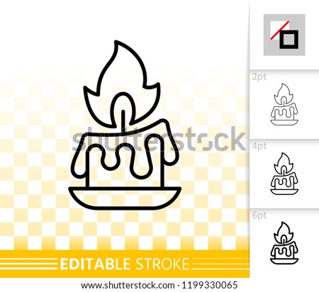 Candle thin line icon. Outline web sign of burning wick. Fire light pictogram with different stroke width. Simple vector symbol, transparent background. Flame icon linear editable stroke without fill