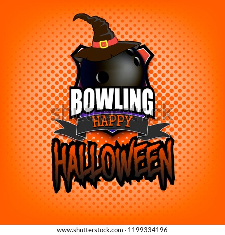 Halloween pattern. Bowling logo template design. Volleyball ball with witch hat. Pattern for banner, poster, greeting card, party invitation. Vector illustration
