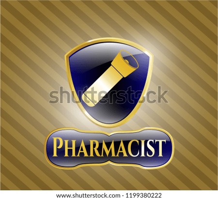  Shiny badge with flashlight icon and Pharmacist text inside