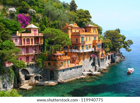 Seaside villas near Portofino in Italy Royalty-Free Stock Photo #119940775