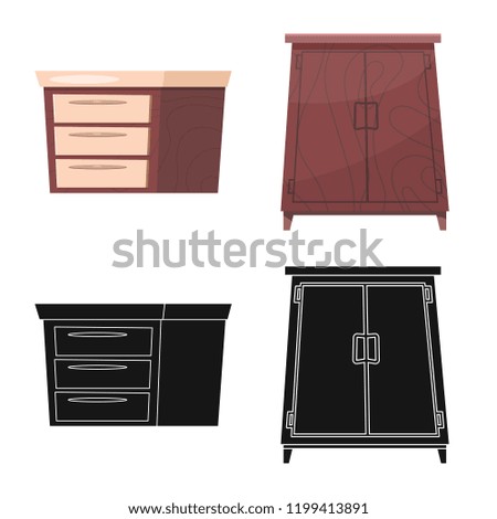 Vector illustration of furniture and apartment symbol. Set of furniture and home stock vector illustration.