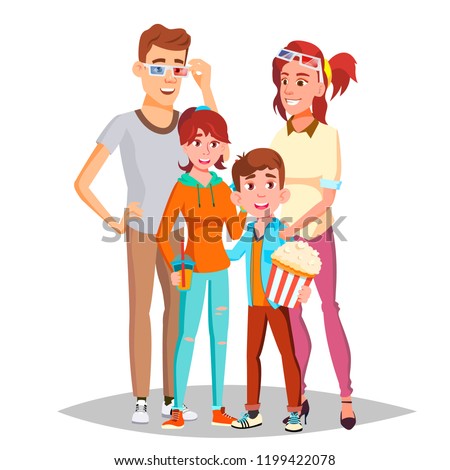 Family In Cinema Movie Vector. Isolated Illustration
