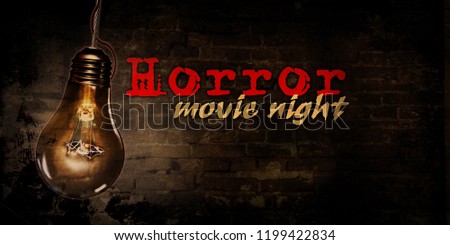 Horror movie night with large bulb and brick wall in background illustration