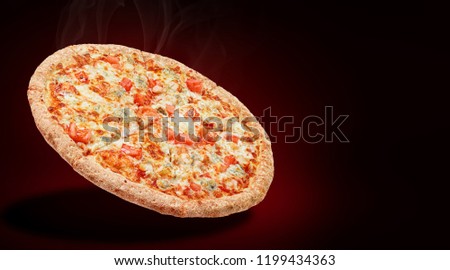 delicious fresh Italian pizza in the air just from the oven. there is space for text
