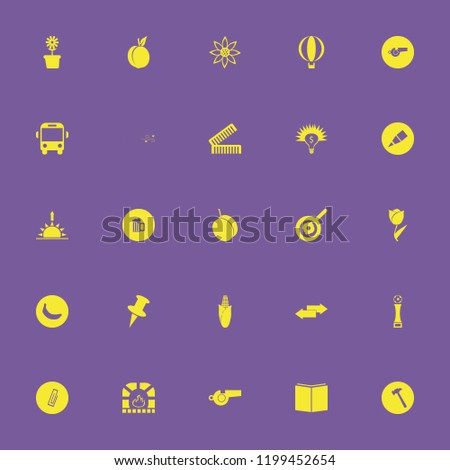 yellow icon. yellow vector icons set beer glass, peach, combs and apricot