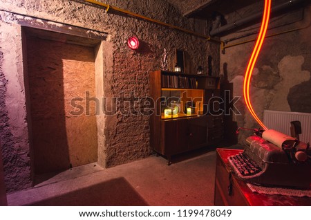 Writer-themed Escape Quest Room Game with riddles to solve Royalty-Free Stock Photo #1199478049