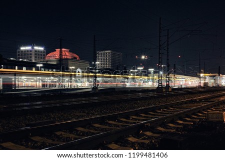 Time exposure mannheim city driving central station dark train bus street light railway university
