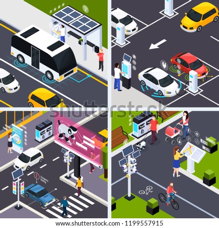 Smart city concept icons set with transport symbols isometric isolated vector illustration