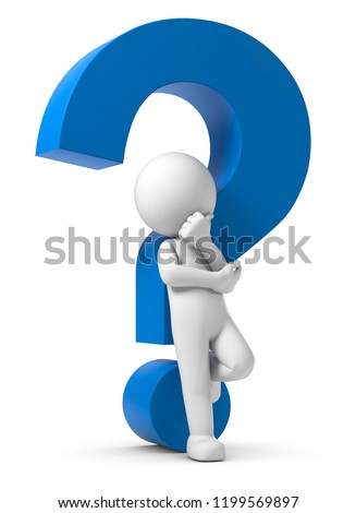 3D illustration of male with question mark blue
