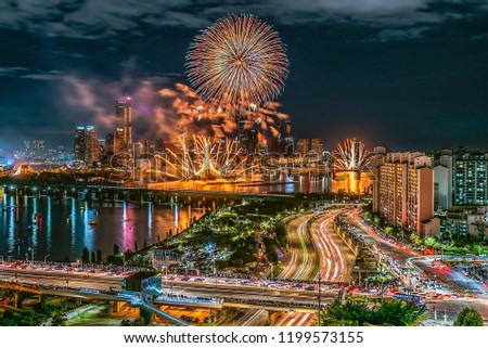 Fireworks Festival and Seoul City, South Korea.