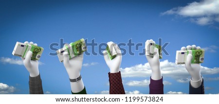 3D illustration Hanging money and cloud sky
