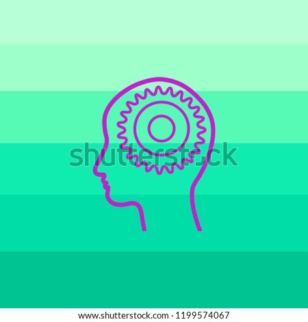 Human head with cogwheels inside linear icon. Artificial intelligence. Technology progress. Thin line illustration. Robot. Contour symbol. Vector isolated outline drawing. Editable stroke