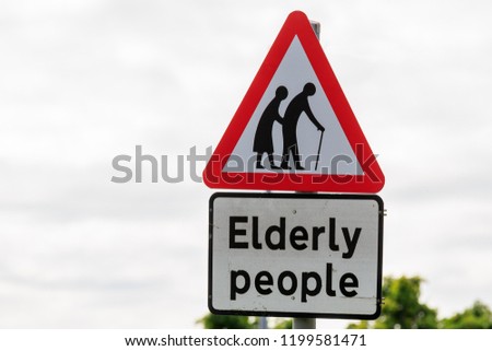 UK Triangle road sign warning of Elderly people