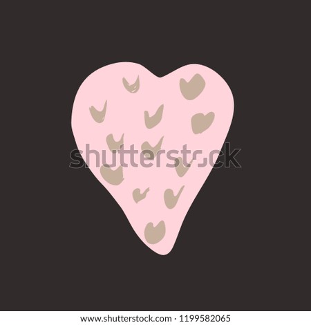 Pink heart on the dark background. Hand drawn love symbol. Clip art, brush, ink. Decor element for Valentine's day card, pattern, poster, label, sticker, postcard and print. 