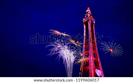Blackpool Tower Fireworks     Royalty-Free Stock Photo #1199606017