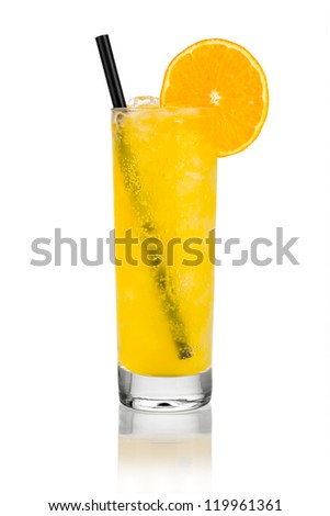 long drink vodka lemon in front of white background Royalty-Free Stock Photo #119961361