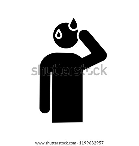 Sweating man glyph icon. Silhouette symbol. Cold sweat. Worrying and nervous person. Anxiety and stress. Panic. Physiological stress symptoms. Negative space. Vector isolated illustration