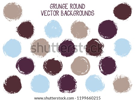 Vector grunge circles design. Dry post stamp texture circle scratched label backgrounds. Circular tag icon, chalk logo shape, oval button elements. Grunge round shape banner backgrounds set.