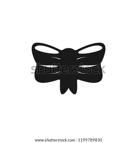 Black bow icon with ribbon. Flat design. Vector.