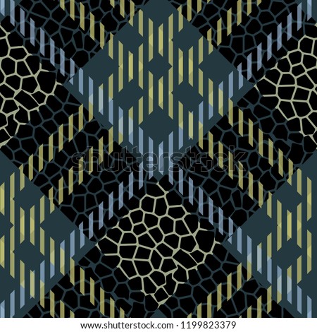 Scottish tartan grunge seamless pattern leopard spots. tartan with leopard style. eps10.