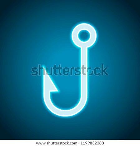 Fishing hook. Simple icon. Neon style. Light decoration icon. Bright electric symbol