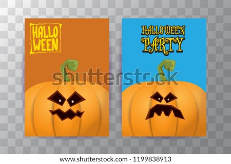 Halloween vertical posters set with Halloween scary pumpkins . Funky kids Halloween background with space for text