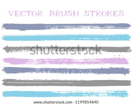 Hipster ink brush strokes isolated design elements. Set of paint lines. Dirty Ink brushe stripes isolated on white, vector color scheme samples.