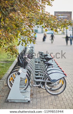 Bicycle rental in the center of Moscow. Transport. Moscow car sharing. center of Moscow. Autumn. Rent bikes
