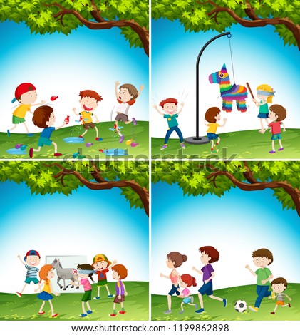 Kids with fun activity illustration
