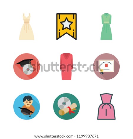 gown icon set. vector set about dress, graduation, diploma and lace icons set.