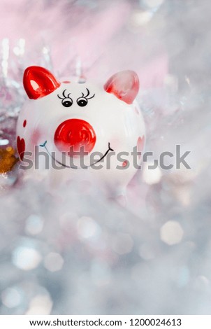 Piggy bank over pink background. Year of pig 2019.