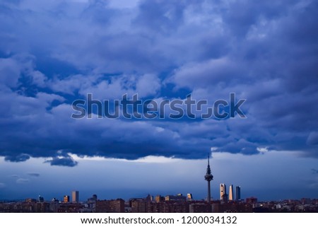Madrid skyline in a stormy evening