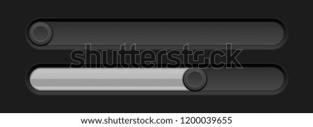 Slider buttons. Black and gray 3d bar. Vector illustration