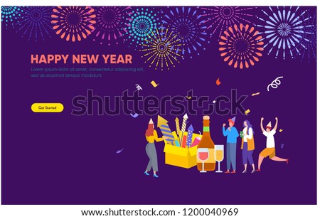 People celebrating new year and watching firework explosions in the sky at night vector concept illustration can use for, landing page, template, ui, web, mobile app, poster, banner, flyer
 Royalty-Free Stock Photo #1200040969