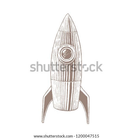 Illustration of Brown Vectorized Ink Sketch of Rocket isolated on a White Background